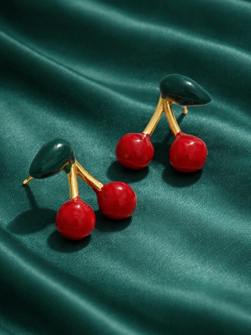 Cute Red Cherry Gold Earrings